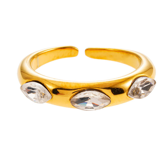 Style ELENITA : Bague bandeau d'inspiration moderniste avec triple zircone