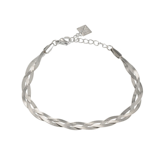 ELLA Or Blanc (Ton Argenté) : Bracelet Texturé Peau de Serpent Chevrons Entrelacés