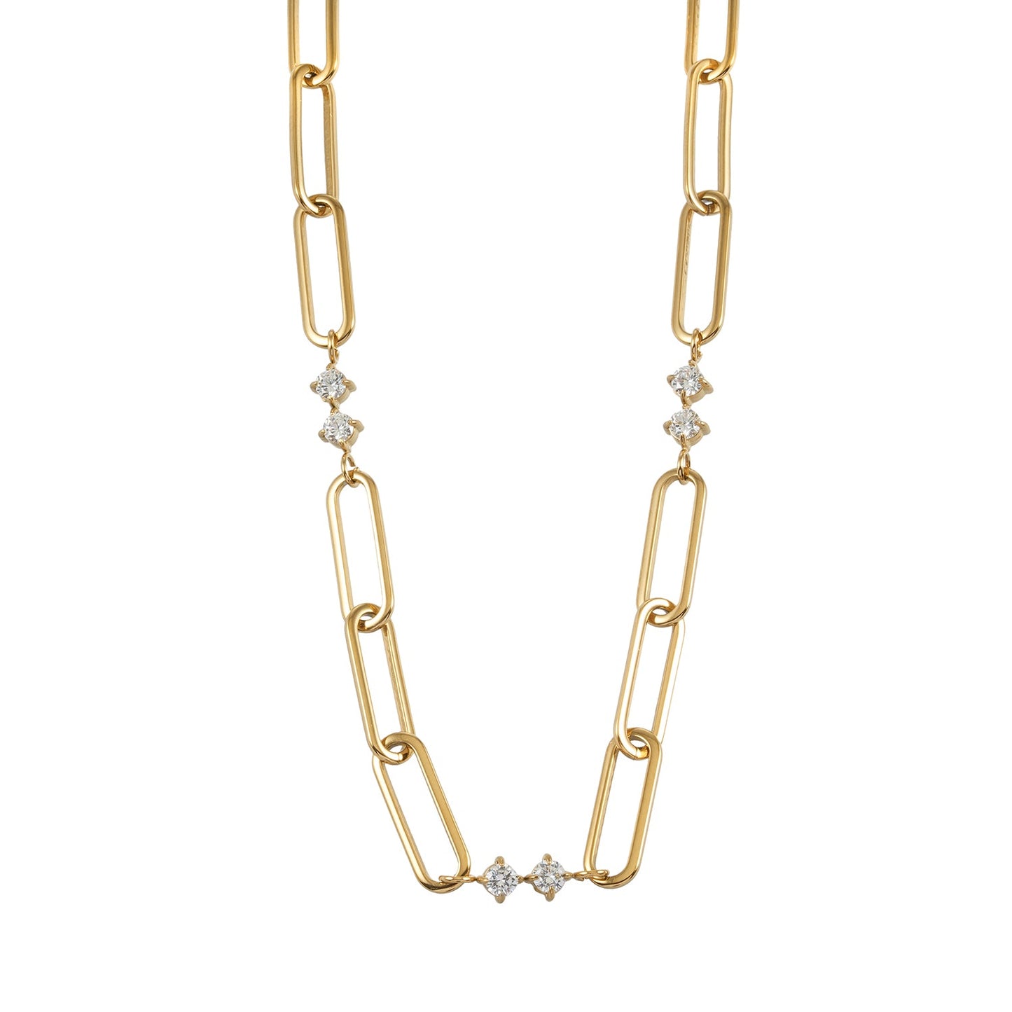 Collier en or ELOPPINA : Chaîne trombone avec accents en zircon et un pendentif perle d'eau douce