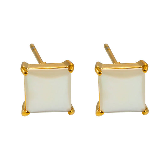 ERITH : Boucles d'oreilles clous carrées classiques en coquillage naturel avec bord doré
