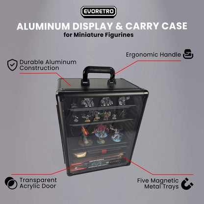 EVORETRO Aluminum Miniatures Display Case with 5 Magnetic Trays