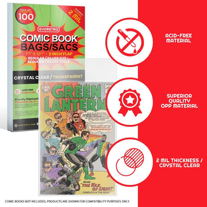 Sacs de protection pour bandes dessinées EVORETRO – Sacs pour bandes dessinées régulières et Silver Comic – 2MIL