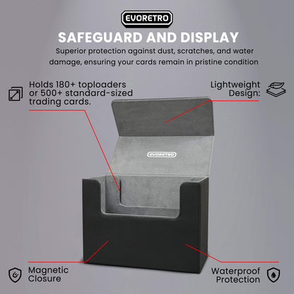 EVORETRO Magnetic Card Holder - 180+ Toploaders or 500+ Trading Cards | Black/Grey