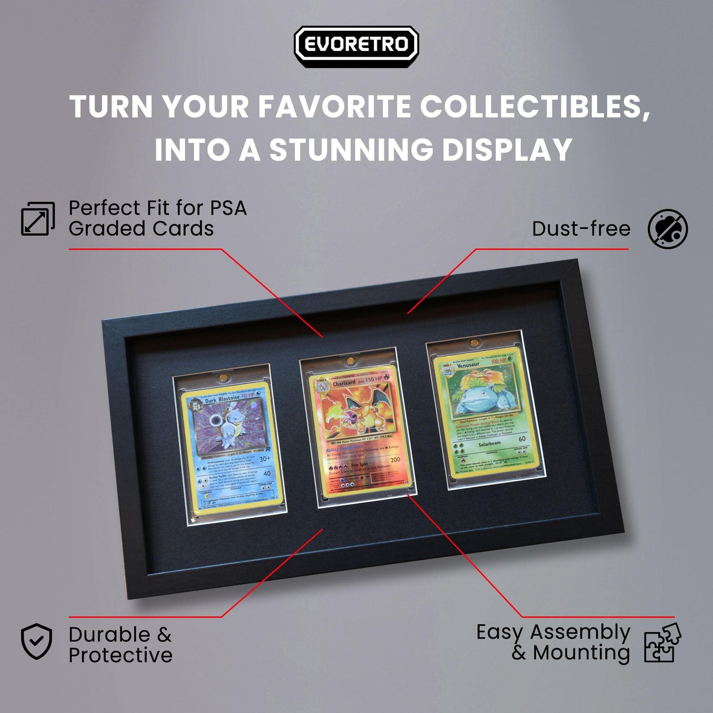 EVORETRO Wooden Display Frame for Cards, Magnetic holder