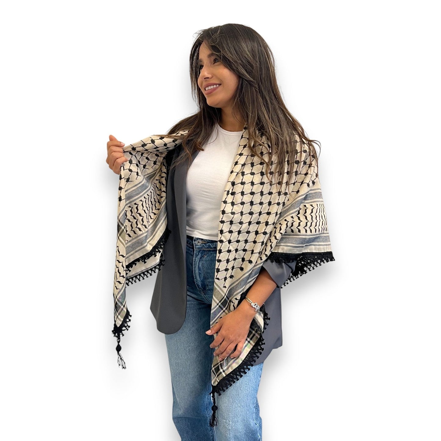 Echoes – Earthy Beige Kufiya (Keffiyeh) | Made in Jordan