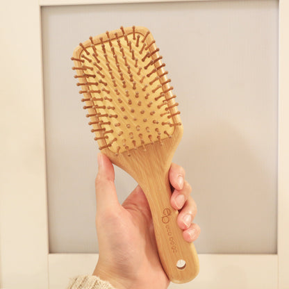 Brosse à cheveux rectangulaire en bambou avec coussinet