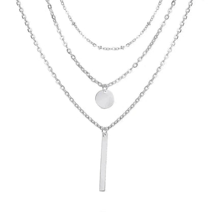 Electroplating Gold and Silver Double-layer Wafer And Long Bar Pendant Necklace
