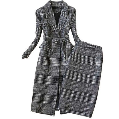 Elegant Luxury Business Office Corporate Tweed Plaid Skirt suit Outfit set 2pcs
