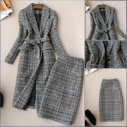 Elegant Luxury Business Office Corporate Tweed Plaid Skirt suit Outfit set 2pcs