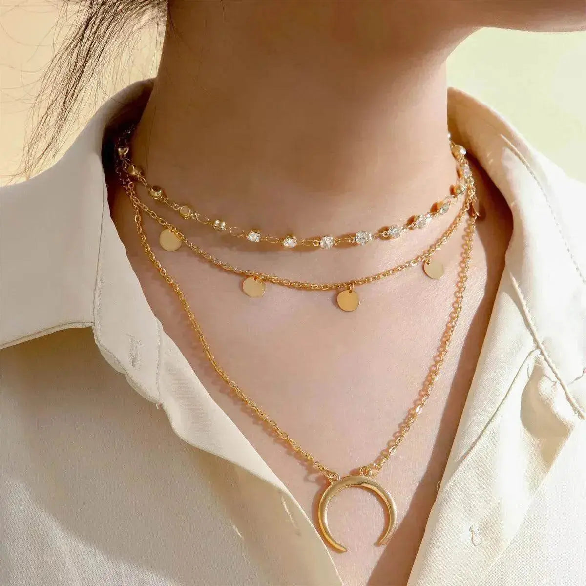 Collier multicouche lune gland petite tranche ronde européenne et américaine