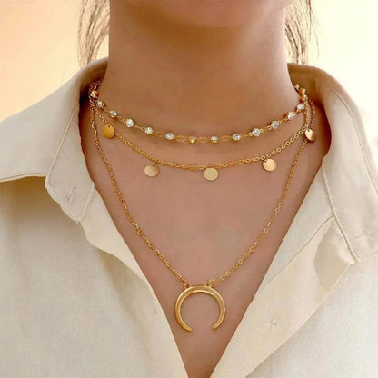Collier multicouche lune gland petite tranche ronde européenne et américaine