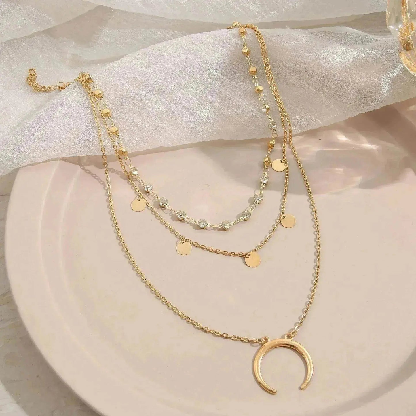Collier multicouche lune gland petite tranche ronde européenne et américaine