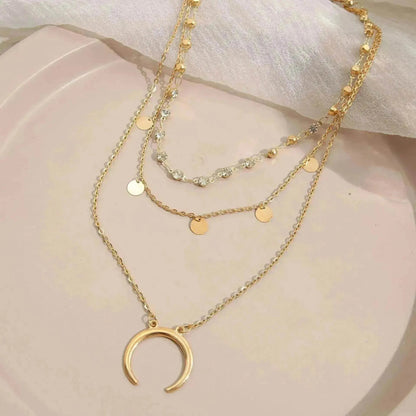 Collier multicouche lune gland petite tranche ronde européenne et américaine