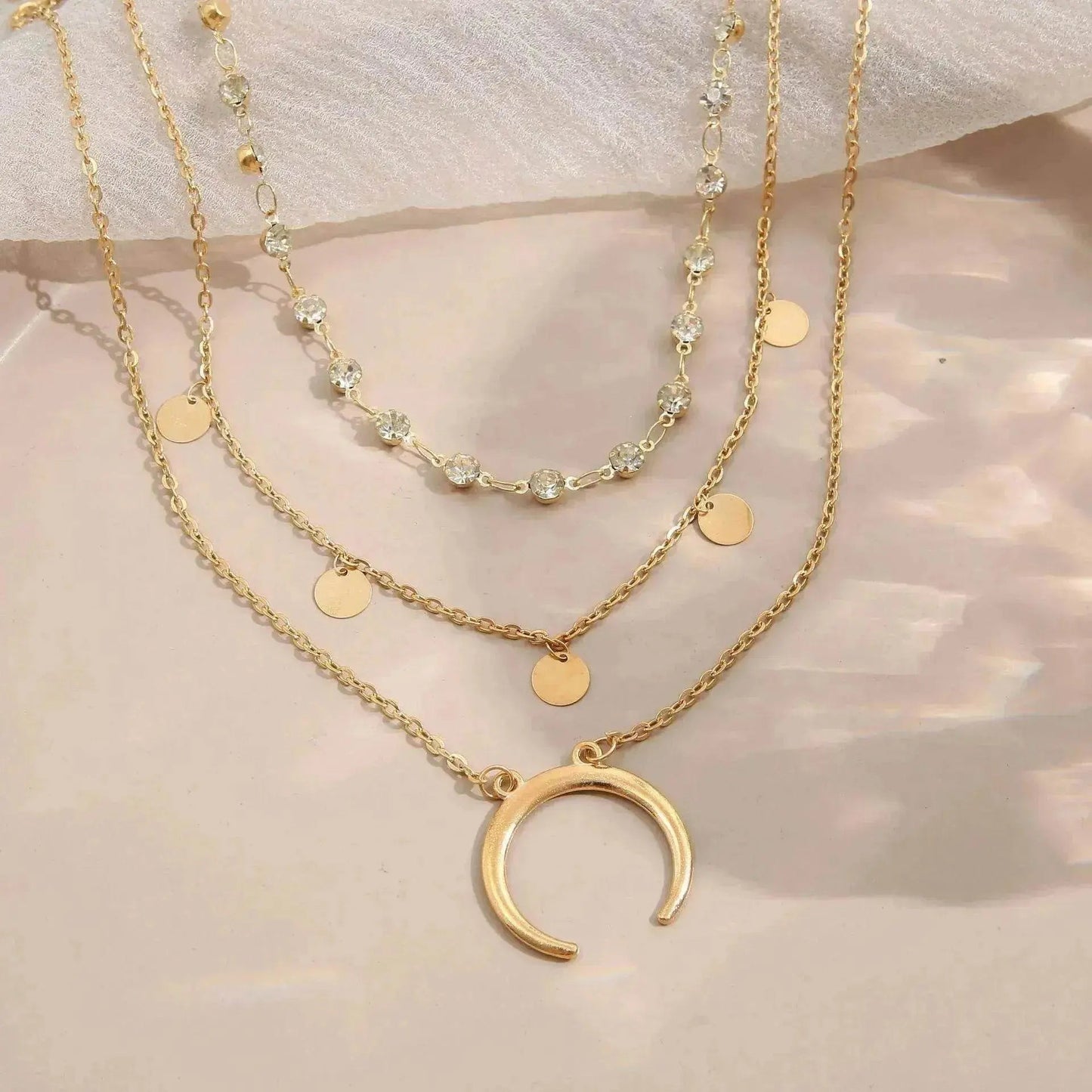 Collier multicouche lune gland petite tranche ronde européenne et américaine
