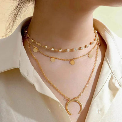 Collier multicouche lune gland petite tranche ronde européenne et américaine