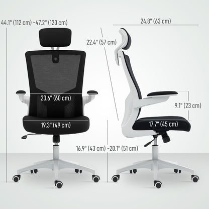 Andre Ergonomic Office Chair with 2D Lumbar Support and adjustable Headrest-Black/White