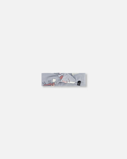 Printed Organic Cotton Headband Blue Grey Sheep