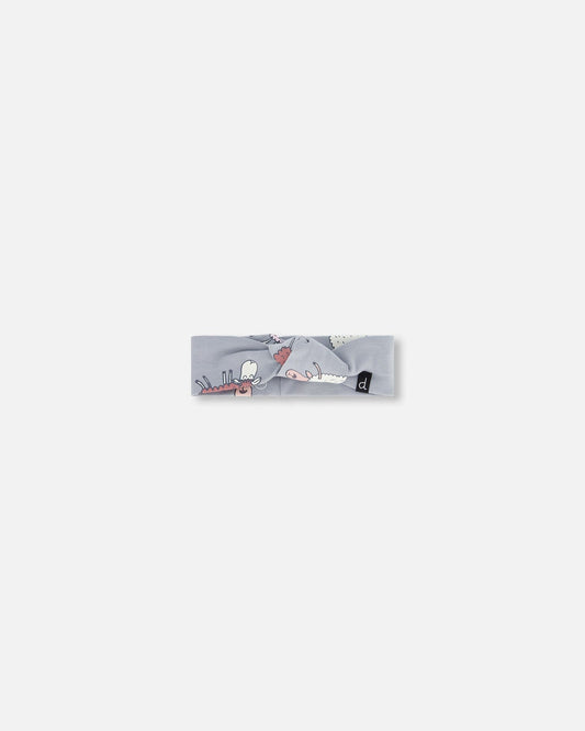 Printed Organic Cotton Headband Blue Grey Sheep
