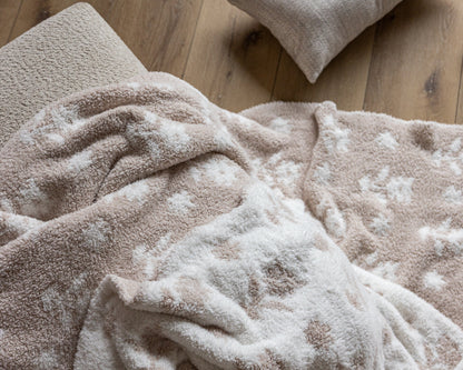 Flower Print Blushing Beige and White Extended Throw