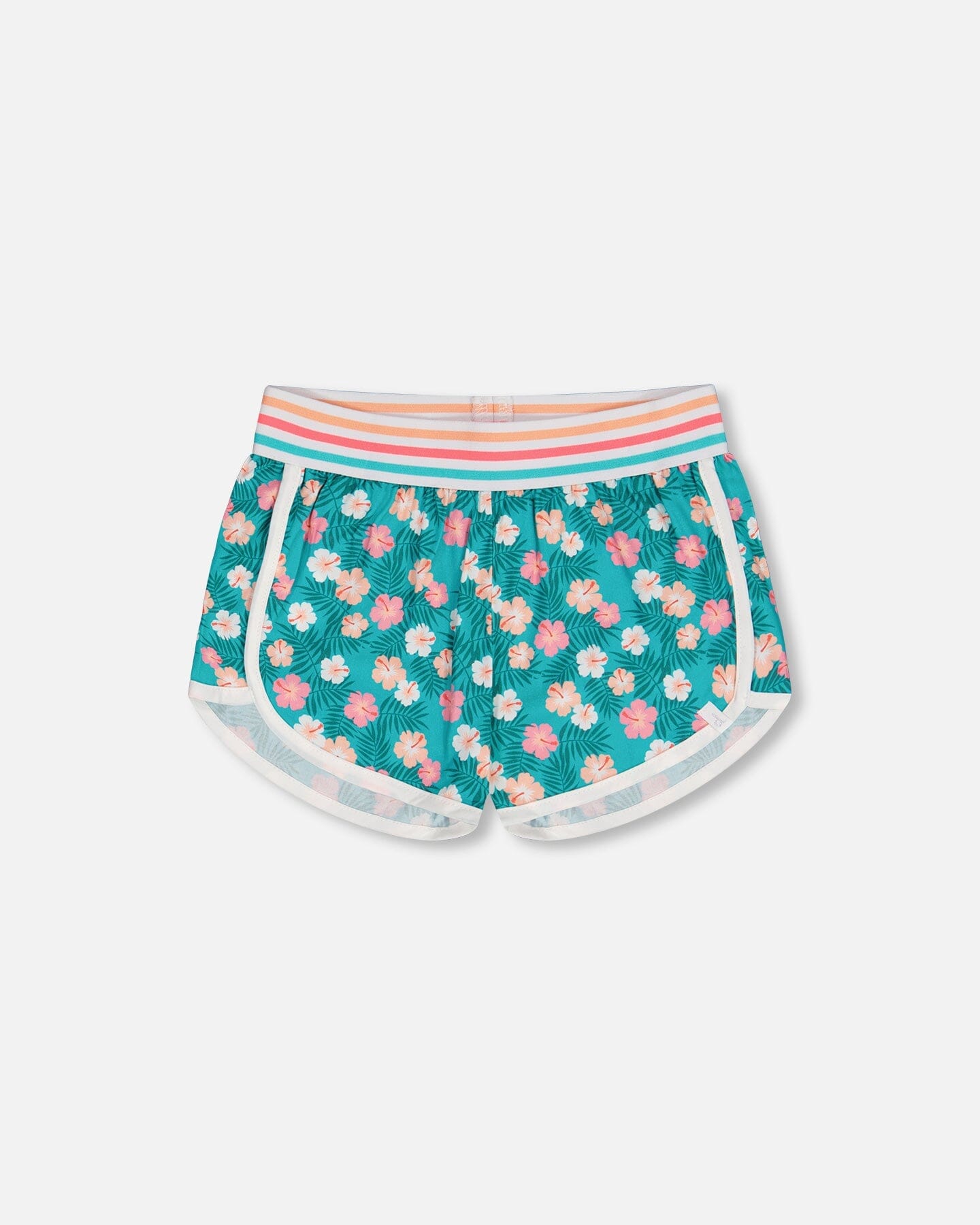 Striped Waist Viscose Short Turquoise Printed