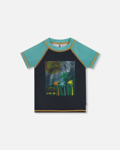 Short Sleeve Rashguard With Print Black