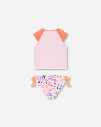 Two Piece Rashguard Swimsuit Lavender Printed Fields Flowers