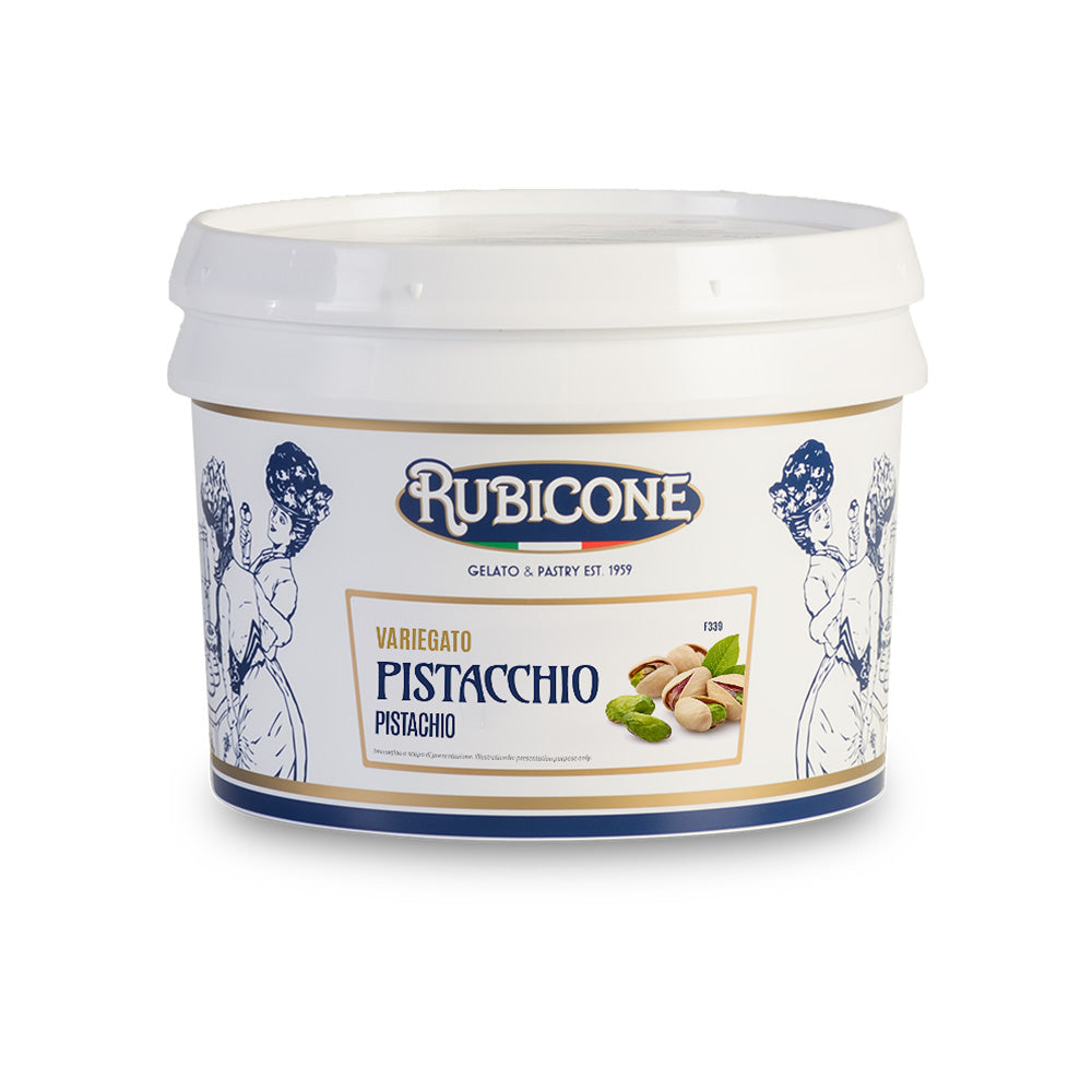 Garniture de dessert pour coupes glacées à la pistache - Seau de 3 kg - Variegato pistache - Rubicone Canada - Fabriqué en Italie - Expédition gratuite au Canada pour les commandes de plus de 199 CAD