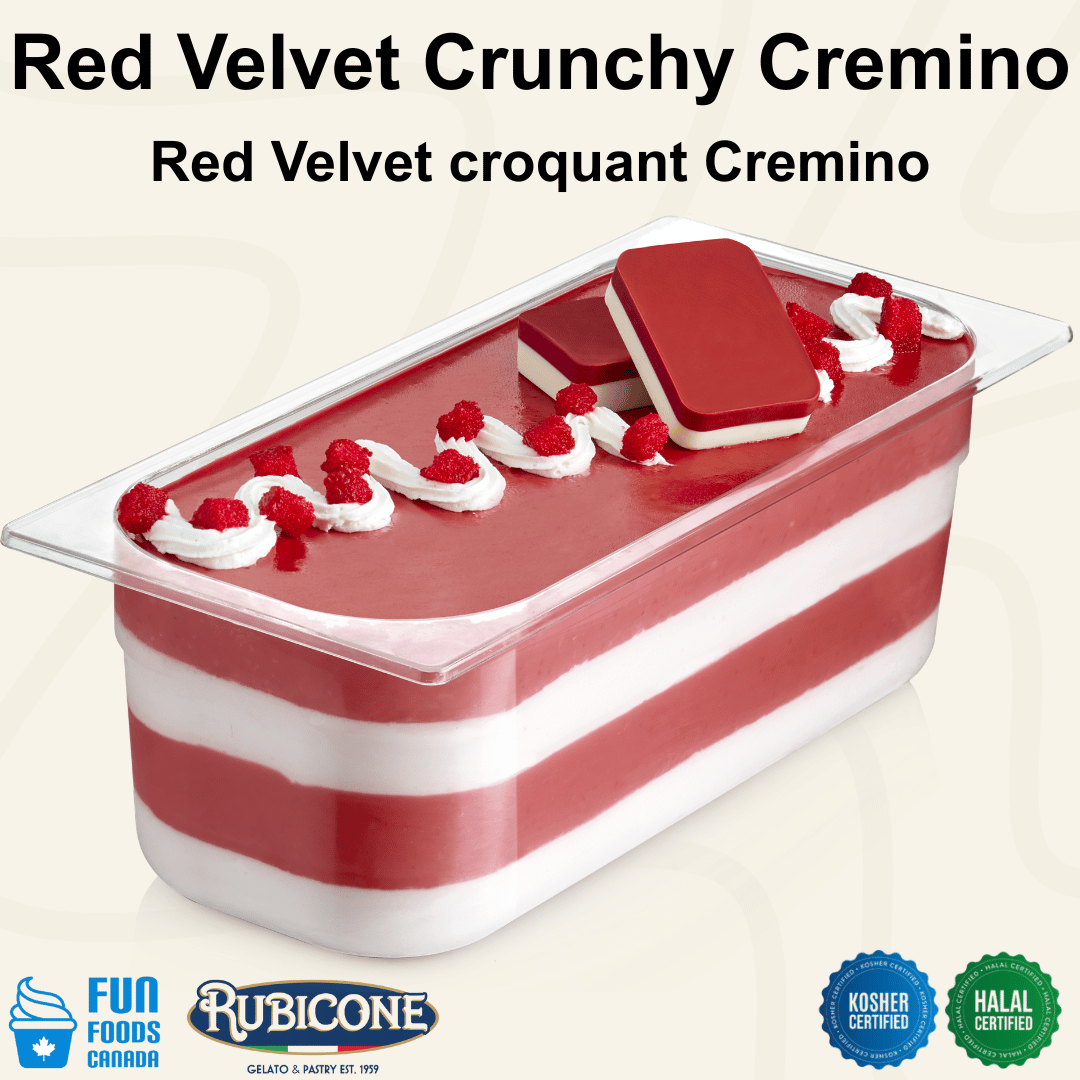 Crunchy Red Velvet Spreadable Filling Cream - Cremino Red Velvet Crunchy - 5 KG Bucket - Rubicone Canada - Ships Free Within Canada on Orders Above CAD $199
