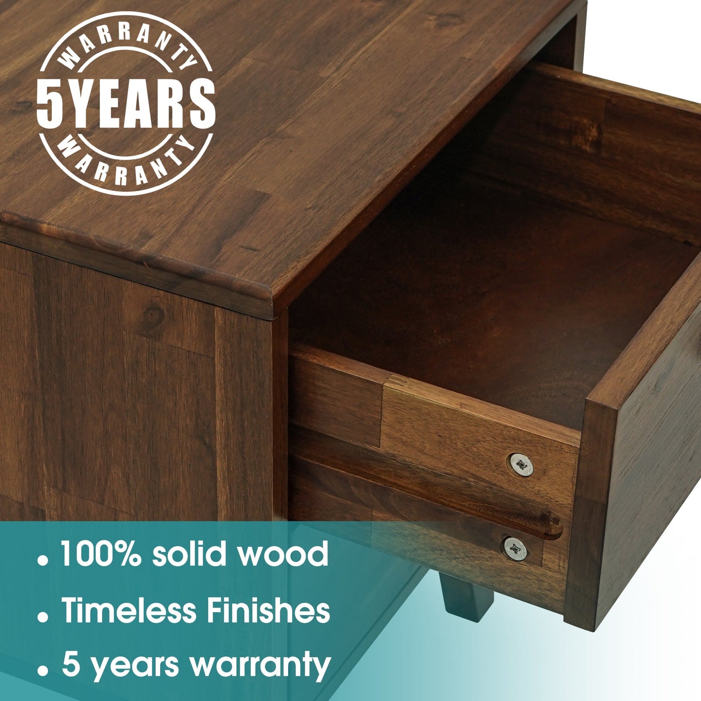 Acacia Silvia 2-Drawer Solid Wood Nightstand for Modern Bedrooms