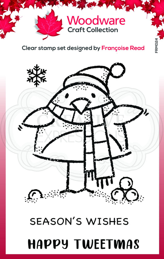 Tampon en caoutchouc Woodware Clear Singles Tweetmas Robin 9,65 cm x 6,6 cm
