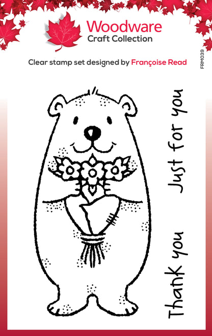 Woodware Clear Singles Flower Bear 3 in x 4 in Stamp