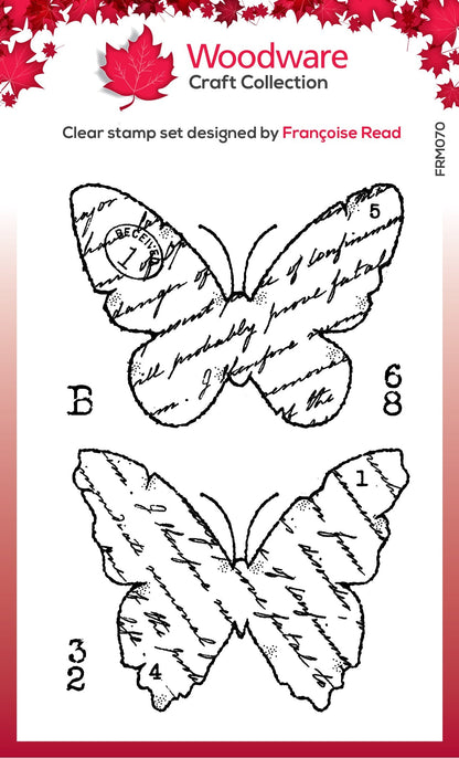 Woodware Clear Singles Torn Paper Butterflies 3 in x 4 in Stamp