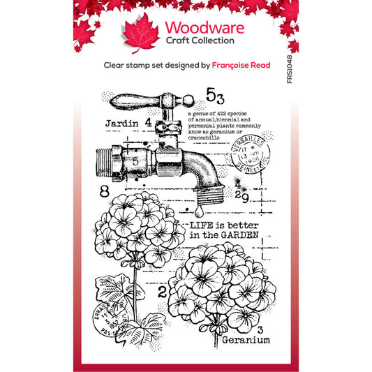 Woodware Clear Singles Geraniums, ensemble de tampons 10,2 cm x 15,2 cm