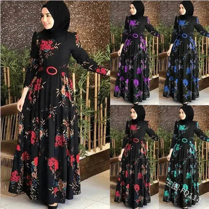 Fashion Floral Long Sleeve dress for Middle East Arab Dubai Turkey ArabWomen