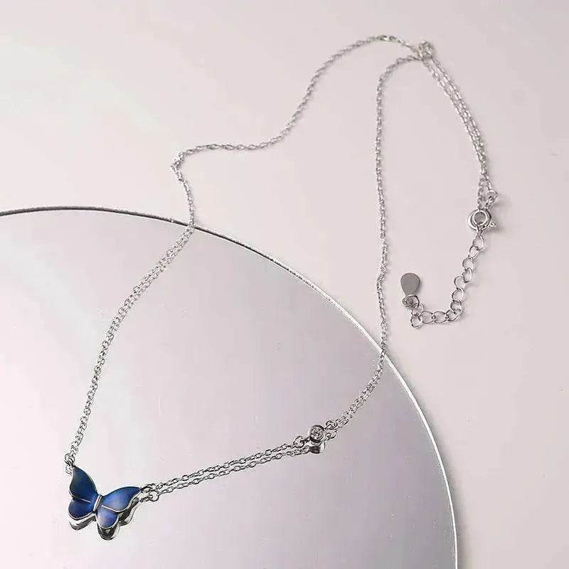 Fashion Novelty S925 Sliver Color-changing Butterfly Necklace