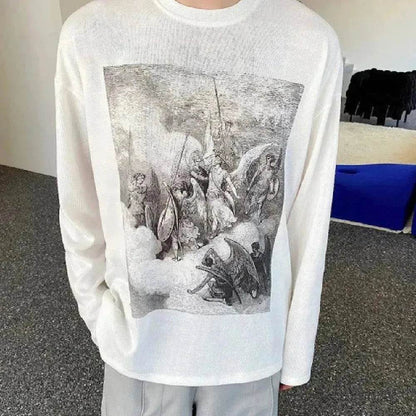 Fashion Painting Printing Long Sleeve Shirt top.