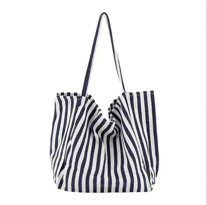 Fashion Shopper Handbags Women Striped Canvas Totes