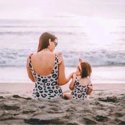 Fashion Simple Pink Leopard Print Parent-child Swimsuit