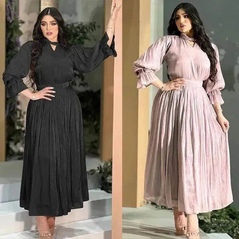 Fashionable Arab  Women's Bright Silk Satin Dress