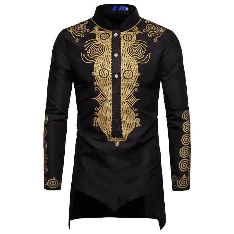 Men's Bronzing Kaftan Shirt – Long Sleeve Islamic Robe for Ramadan & Eid
