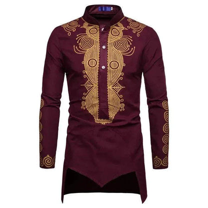 Men's Bronzing Kaftan Shirt – Long Sleeve Islamic Robe for Ramadan & Eid