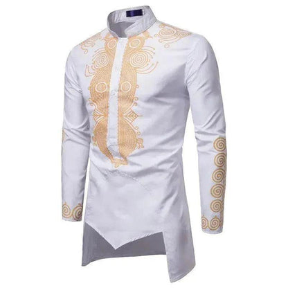Men's Bronzing Kaftan Shirt – Long Sleeve Islamic Robe for Ramadan & Eid