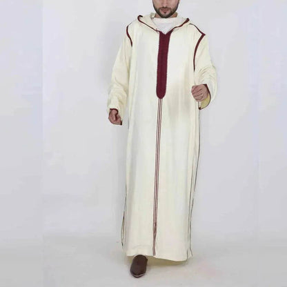Fashionable and Elegant Arabic Long Men's Hooded Shirt  Robe Moroccan Men's Jalabiya Ramadan Galabia for Men