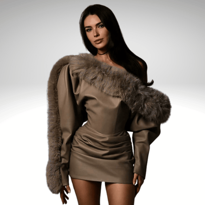 Faux leather OFF-Shoulder Mini Dress