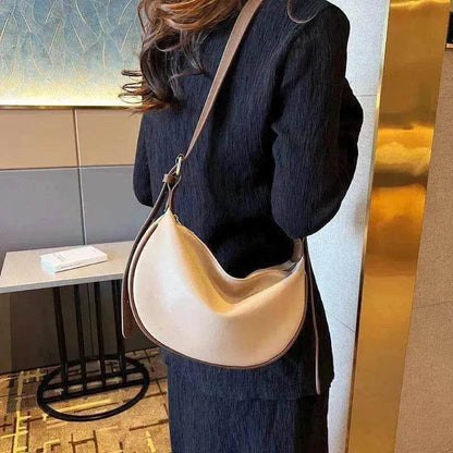 Female's Fashionable Moon Shape Underarm Solid Color Small Shoulder Bag