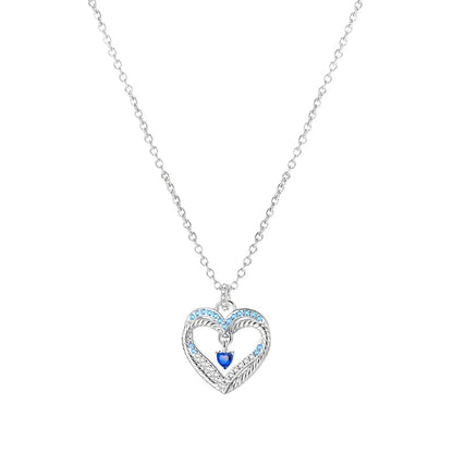 Filigree Heart Sterling Silver Necklace With Blue Gemstones