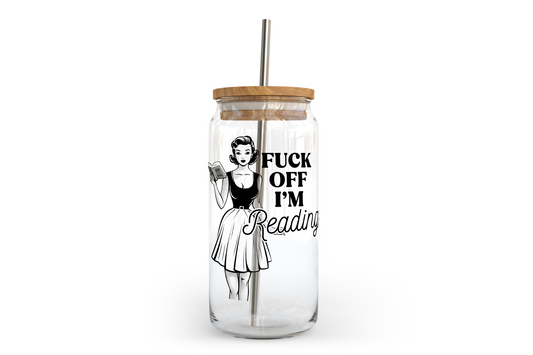 Fuck Off I'm Reading Glass Can with Bamboo Lid