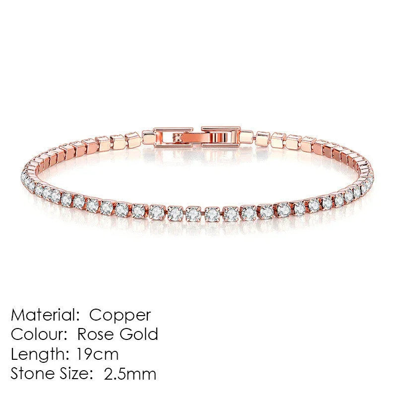 Full Diamond Crystal Bracelet Round Zircon - 2.5mm Single Row