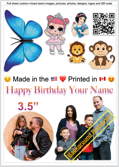 Custom Edible Cake Toppers - Icing Sugar Sheets 8x11 Canada