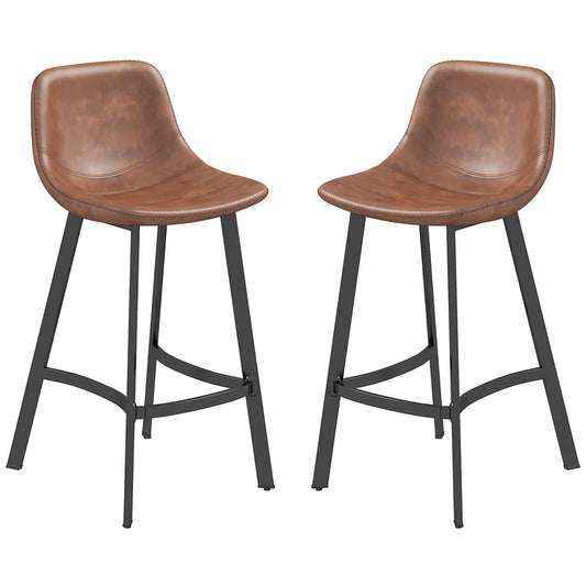 Tabourets de bar Andre avec dossier et pieds en acier - Lot de 2 - Marron